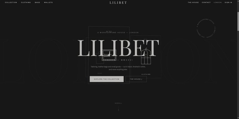 Lilibet London - A strictly black-and-white online boutique for a luxury clothing and accessories label.